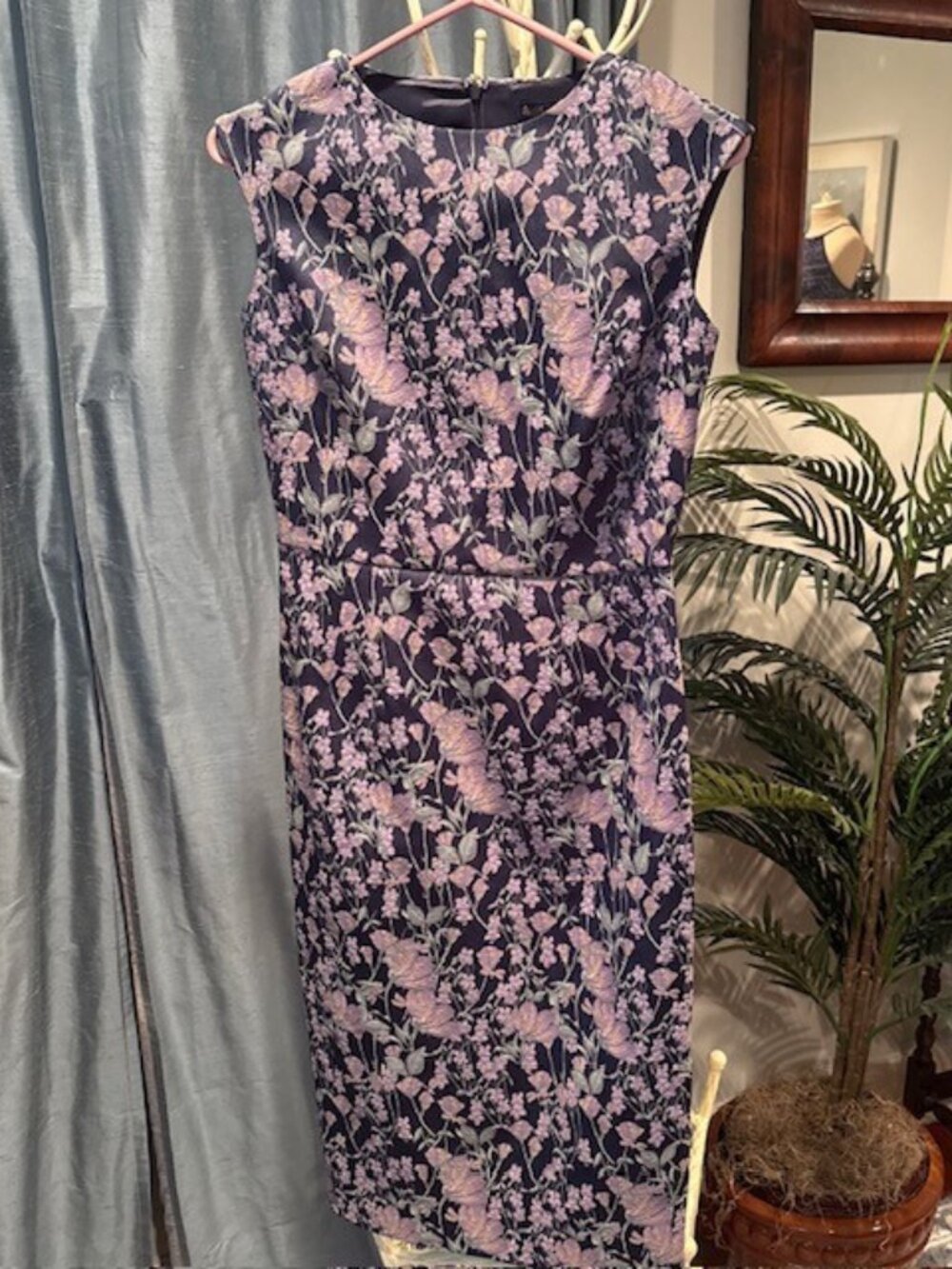 BRROKS BROTHERS Sheath Dress Brocade Blue Purple Floral Size 0 Gorgeous